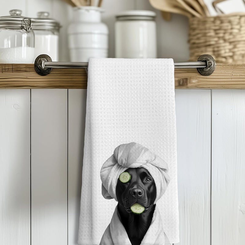 LUKIPOM Funny Black Labrador Retriever Hand Towels for Bathroom Decor, Black Lab Gifts,Dog Bathroom Decor,Dog Mom Gifts, Funny Kitchen Towels, 16x24 Inches - Image 3